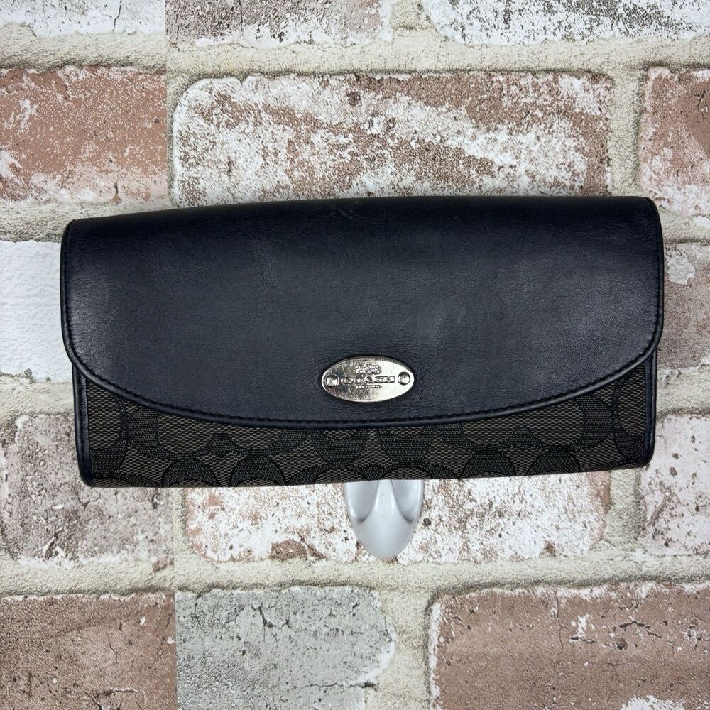 Coach Slim Envelope Wallet in Signature Canvas Black Logo Accessory READ
